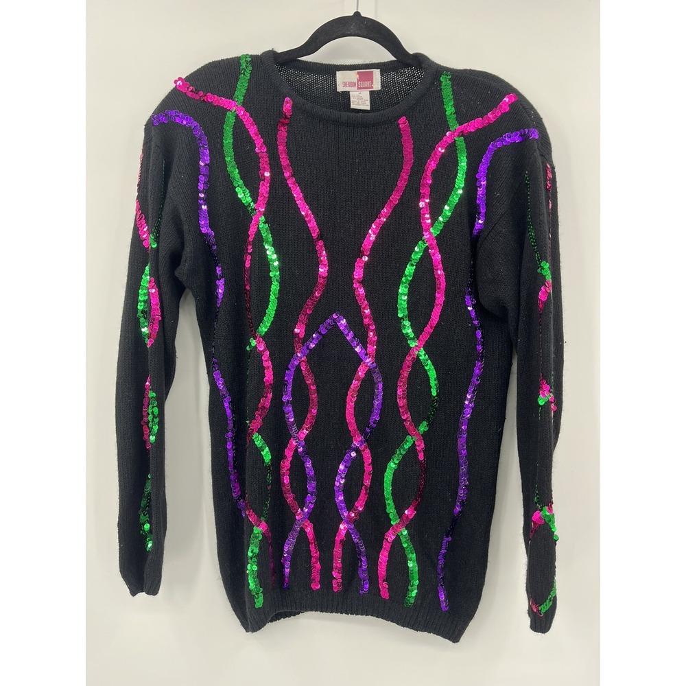 Vintage 90s Sheridan Square Size Medium Sequined Tunic Sweater Silk Angora